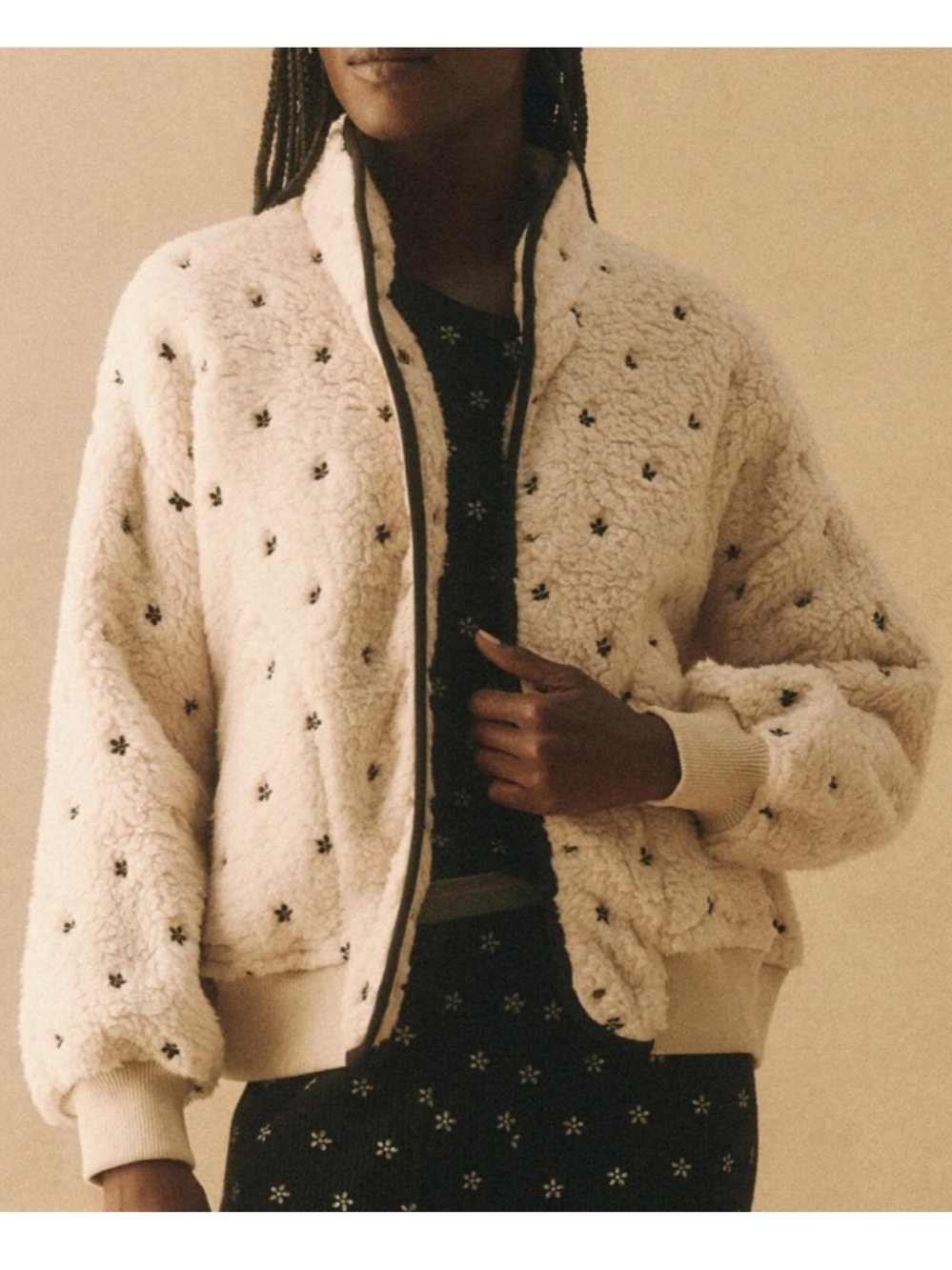 The Great. Cream White Blackbird Fleece Jacket Size L